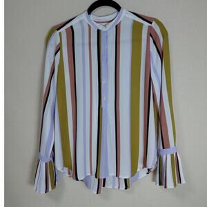 ANN TAYLOR PETITE Striped Blouse Long Sleeve Collared Women Size XSP